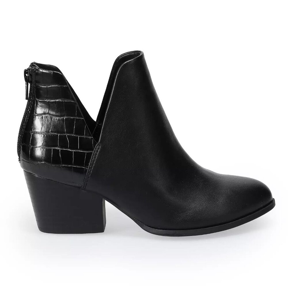 SO Black Croc Booties Size 7 Modern Uniform Neo Nostalgia Goth Moto Ankle Boots